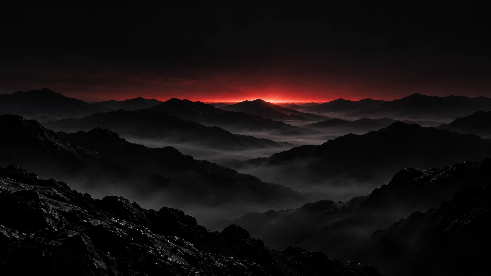 Brand illustration of a red horizon above a dark landscape